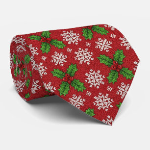 Cravate Écharpe de Noël rouge en tricot à motif de houx et
