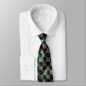 Cravate Échecs sales et effet rayé, bleu et jaune (Attaché)