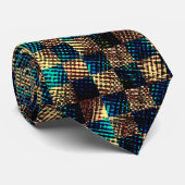 Cravate Échecs sales et effet rayé, bleu et jaune (Roulé)