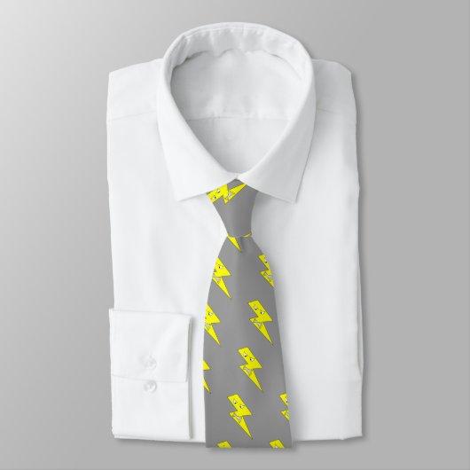 Cravate Éclair en colère. Jaune sur Grey. (Attaché)