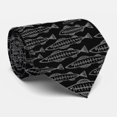 Cravate École de poisson - 50pc Gris sur noir (Roulé)