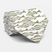 Cravate École de poisson - Drop d'olive sur blanc (Roulé)
