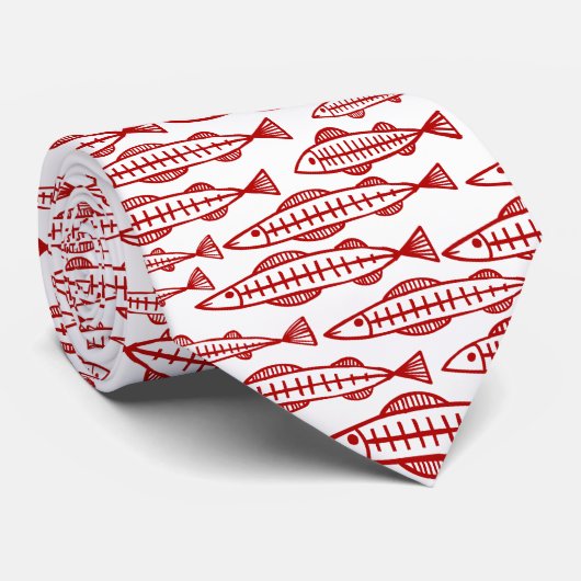 Cravate École de poisson - Ruby Red sur blanc (Roulé)