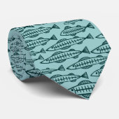Cravate École de poisson - Vert foncé sur Vert bleu clair (Roulé)