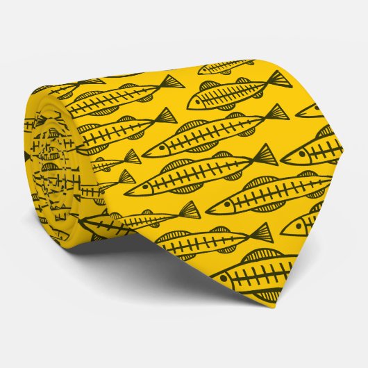 Cravate École de poisson - Vert pâle sur l'ambre (Roulé)