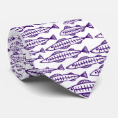 Cravate École de poisson - Violet profond sur blanc (Roulé)