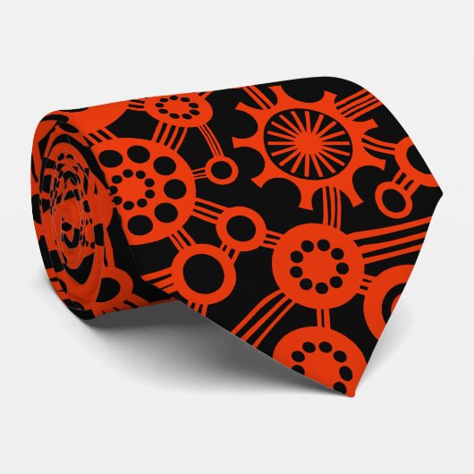 Cravate Écosystème - Brique Rouge sur Noir (Roulé)