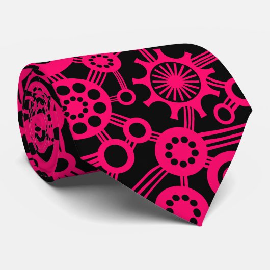 Cravate Écosystème - Rouge Néon sur Noir (Roulé)