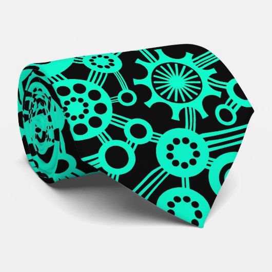 Cravate Écosystème - Turquoise sur Noir (Roulé)