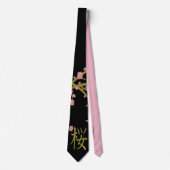 Cravate Écran Japonais Rose Sakura Or Noir (Devant)