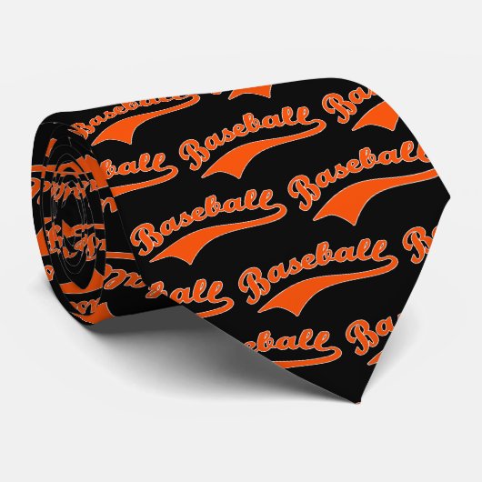 Cravate Écriture de baseball en orange (Roulé)