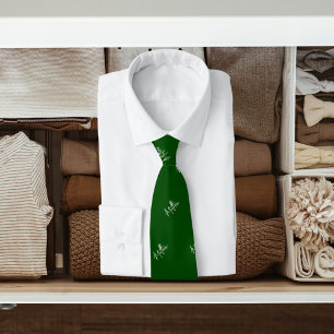 Cravate Écriture moderne motif de nom blanc vert