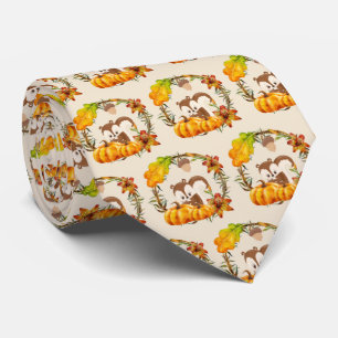 Cravate Écureuil et Citrouille Motif de couronne rustique
