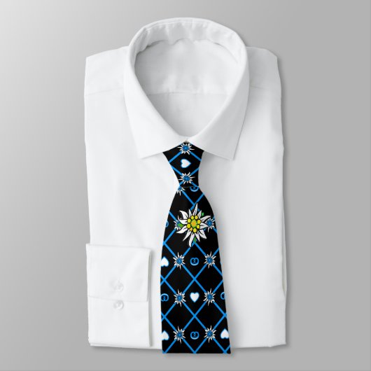 Cravate Edelweiss and Edelweiss pattern on black tie (Attaché)
