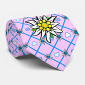 Cravate Edelweiss on blue knows yellow / double side print (Roulé)