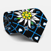 Cravate Edelweiss sur fond noir (Roulé)