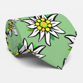 Cravate Edelweiss sur fond vert clair (Roulé)