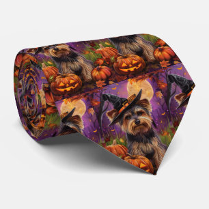 Cravate Éffrayant Biewer Terrier Halloween Witch Et Citrou