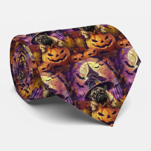 Cravate Éffrayant Carlin Chien Halloween Sorcière Et Citro