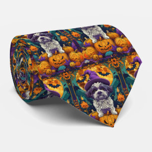 Cravate Éffrayant Chih Tzu Chien Halloween sorcière et Cit