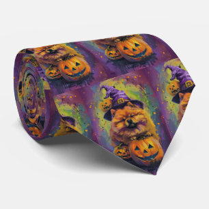 Cravate Éffrayant Chow Chow Chien Halloween sorcière et Ci