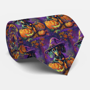 Cravate Éffrayant Dachshund Chien Halloween sorcière et Ci