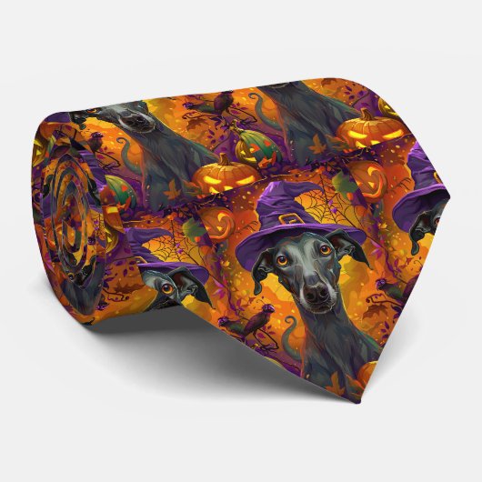 Cravate Éffrayant Greyhound Chien Halloween sorcière et Ci (Roulé)