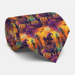 Cravate Éffrayant Keeshond Chien Halloween sorcière et Cit