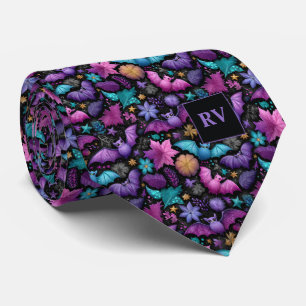 Cravate Éffrayant Midnight Garden Bats Halloween Monogramm