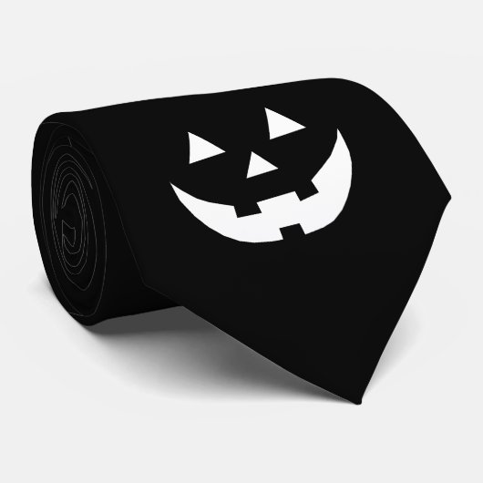 Cravate Éffrayant noir blanc Jack-o'-lantern visage Hallow (Roulé)