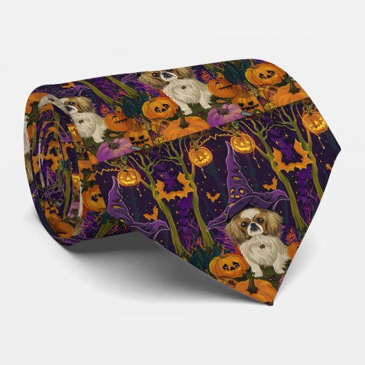 Cravate Éffrayant Pekingese Chien Halloween sorcière et Ci (Roulé)