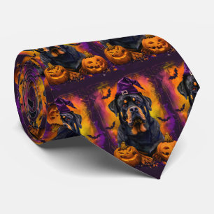 Cravate Éffrayant Rottweiler Chien Halloween sorcière et C