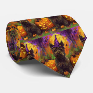 Cravate Éffrayant Skye Terrier Chien Halloween Citrouille