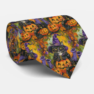 Cravate Éffrayant Tuxedo Chat Halloween Sorcière Et Citrou