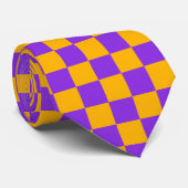 Cravate Electric Violet and Golden Amber Checkerboard (Roulé)