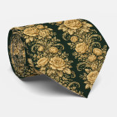 Cravate Élégance Florale Baroque Dorée (Roulé)