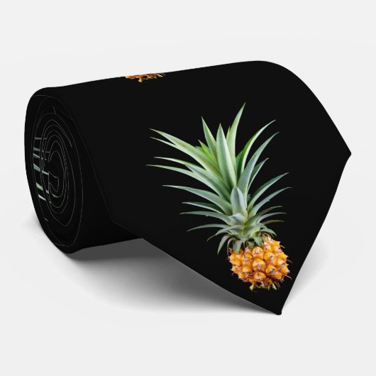 Cravate élégant ananas minimaliste | arrière - plan noir (Roulé)