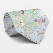 Cravate Elégant Aqua Floral Mariage Necktie (Roulé)