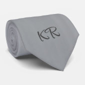 Cravate Élégant Argent Gris Classique Monogramme Initiales (Roulé)