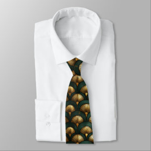 Cravate Elégant Art Déco Gold et Emerald Green