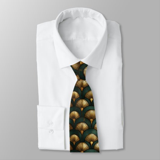 Cravate Elégant Art Déco Gold et Emerald Green (Attaché)