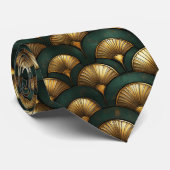 Cravate Elégant Art Déco Gold et Emerald Green (Roulé)