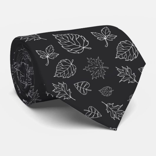 Cravate Elegant Autumn Skeleton Leaf Pattern Black (Roulé)