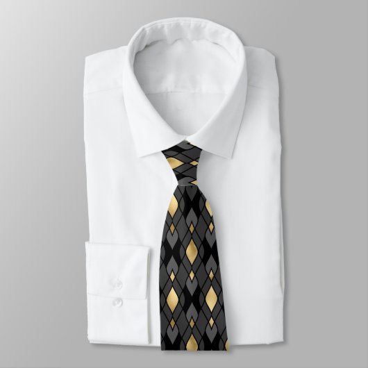 Cravate Elegant Black Gray Gold Art Deco Diamond Design (Attaché)
