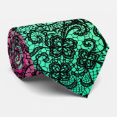 Cravate Elegant Black Lace On Gradient Pink and Green (Roulé)