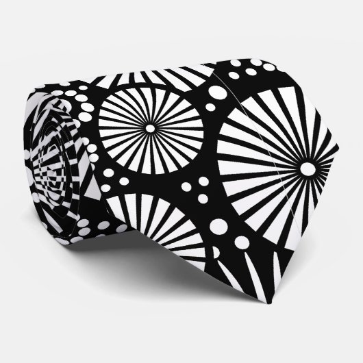 Cravate Elegant Black White Geometric Flowers Starburst (Roulé)