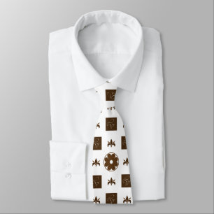 Cravate Elégant blanc et Brown Motif À damiers