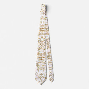 Cravate Elégant blanc & or Mandala conception main dessiné