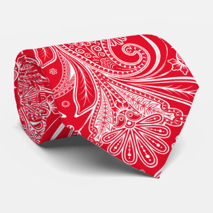 Cravate Elégant Blanc Paisley Sur Rouge Changeable Arrière