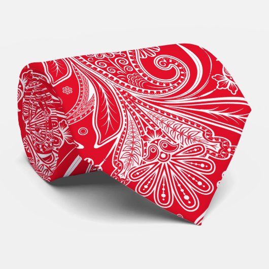 Cravate Elégant Blanc Paisley Sur Rouge Changeable Arrière (Roulé)